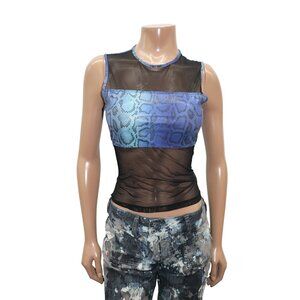 90s Parasuco Snakeskin Sheer Mesh Y2K Top M